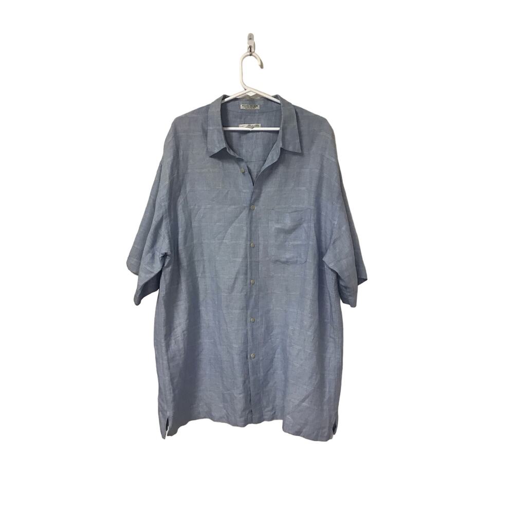 Geoffrey‎ Beene Blue Linen Button-up Shirt Men's Size XL
